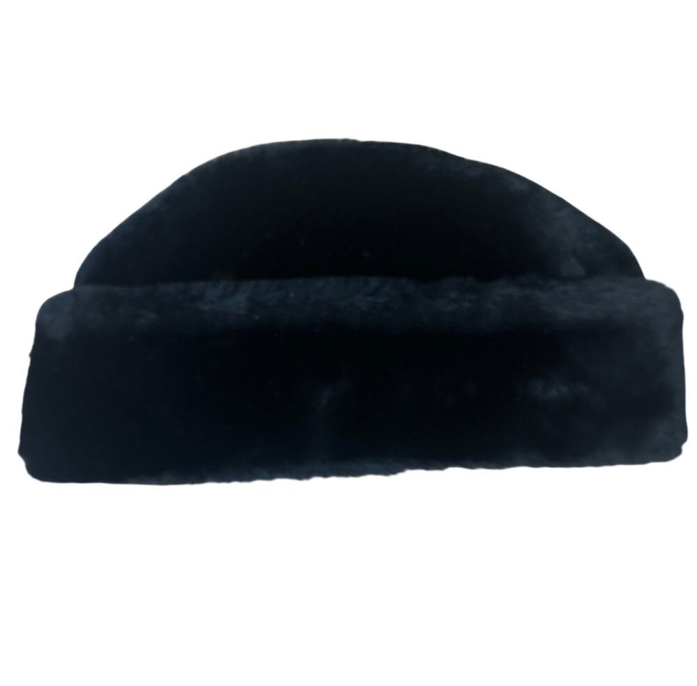 Vintage Black Faux Fur Pillbox Hat Mid Century 50s 60s MEDIUM Rare Cuff